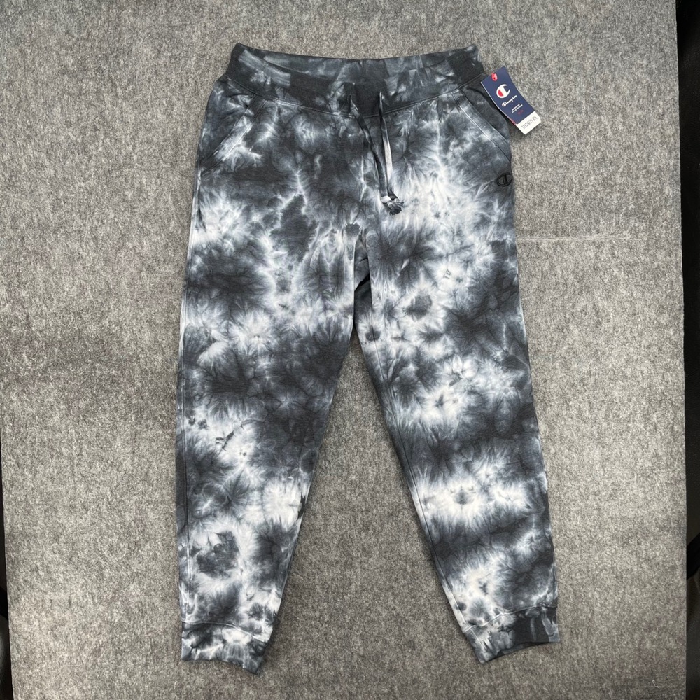 Champion Tie Dye Sweatpants Mens Large Black White Joggers NEW